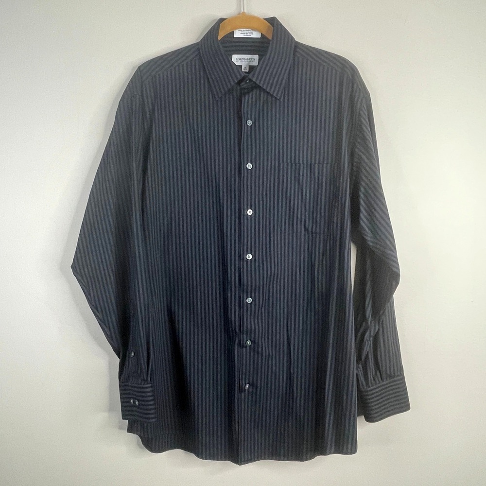 Concepts by Claiborne Urban Chic Shirt Men 16 34-35 Black Gray Stripe City Style